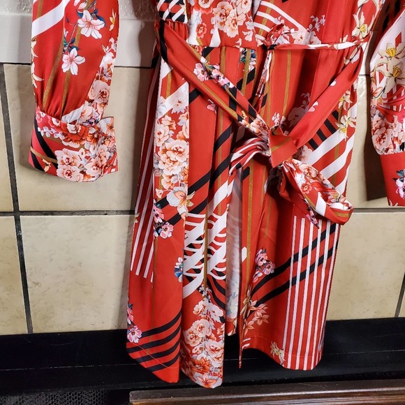 Boston Proper Red floral & stripe wrap dress - Picture 11 of 11